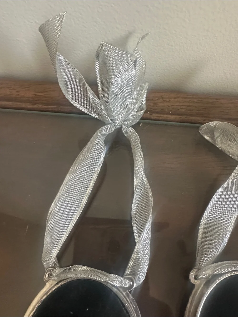Silver-Tone Oval Photo Frame Ornaments with Guardian Angel Charms - Set of 2